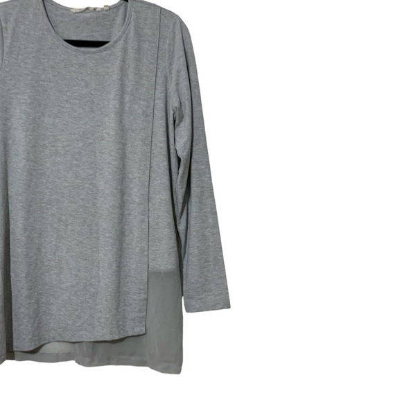 Soft Surroundings Touch Of Sheer Gray Uneven Faux Wrap Long Sleeves Top Medium - Picture 4 of 7